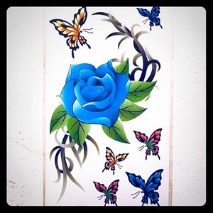 TEMPORARY BLUE ROSE & BUTTERFLY TATTOOS 🦋